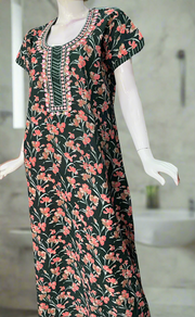 Bottle Green Floral Pure Cotton Nighty. Pure Durable Cotton | Laces and Frills
