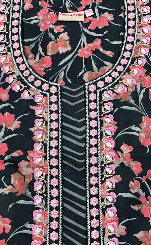 Bottle Green Floral Pure Cotton Nighty. Pure Durable Cotton | Laces and Frills