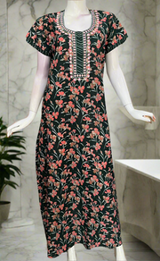 Bottle Green Floral Pure Cotton Nighty. Pure Durable Cotton | Laces and Frills