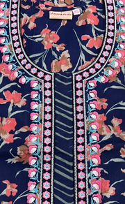 Navy Blue Floral Pure Cotton Nighty. Pure Durable Cotton | Laces and Frills