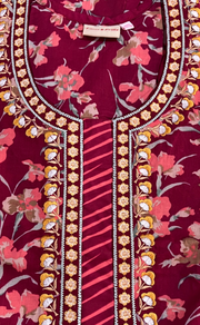 Maroon Floral Pure Cotton Nighty. Pure Durable Cotton | Laces and Frills