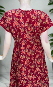 Maroon Floral Pure Cotton Nighty. Pure Durable Cotton | Laces and Frills