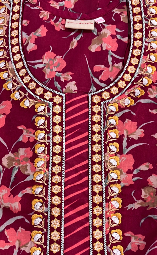 Maroon Floral Pure Cotton Nighty. Pure Durable Cotton | Laces and Frills