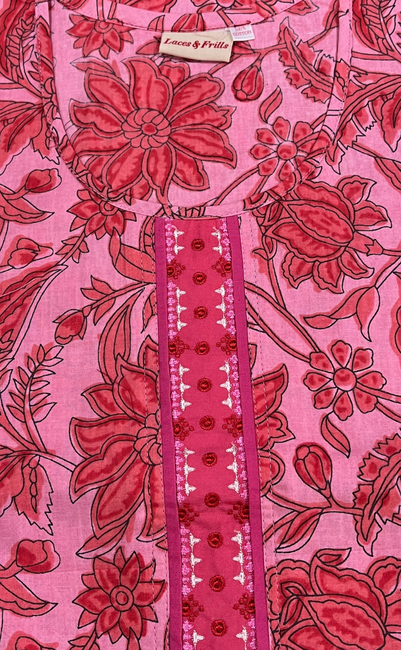 Pink/Peach Garden Pure Cotton Nighty. Pure Durable Cotton | Laces and Frills