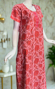 Pink/Peach Garden Pure Cotton Nighty. Pure Durable Cotton | Laces and Frills