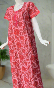 Pink/Peach Garden Pure Cotton Nighty. Pure Durable Cotton | Laces and Frills