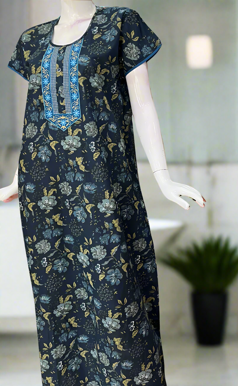 Indigo Blue Garden Pure Cotton Nighty. Pure Durable Cotton | Laces and Frills