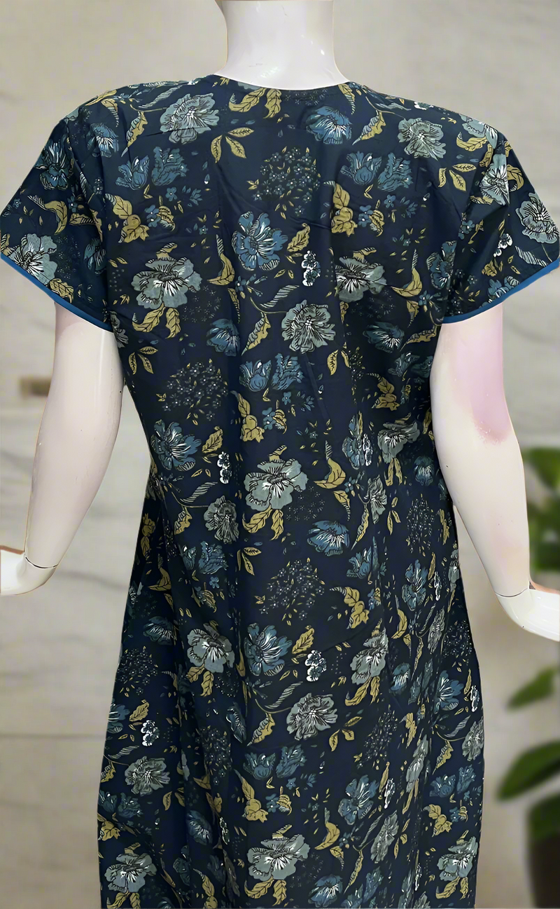 Indigo Blue Garden Pure Cotton Nighty. Pure Durable Cotton | Laces and Frills