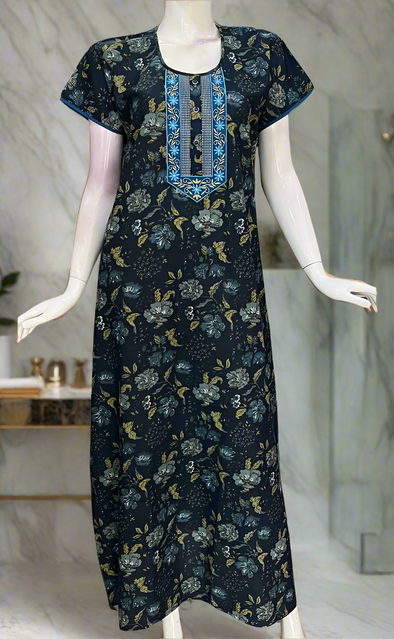 Indigo Blue Garden Pure Cotton Nighty. Pure Durable Cotton | Laces and Frills