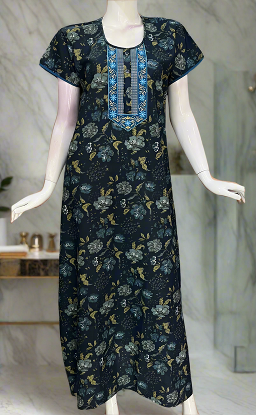 Indigo Blue Garden Pure Cotton Nighty. Pure Durable Cotton | Laces and Frills