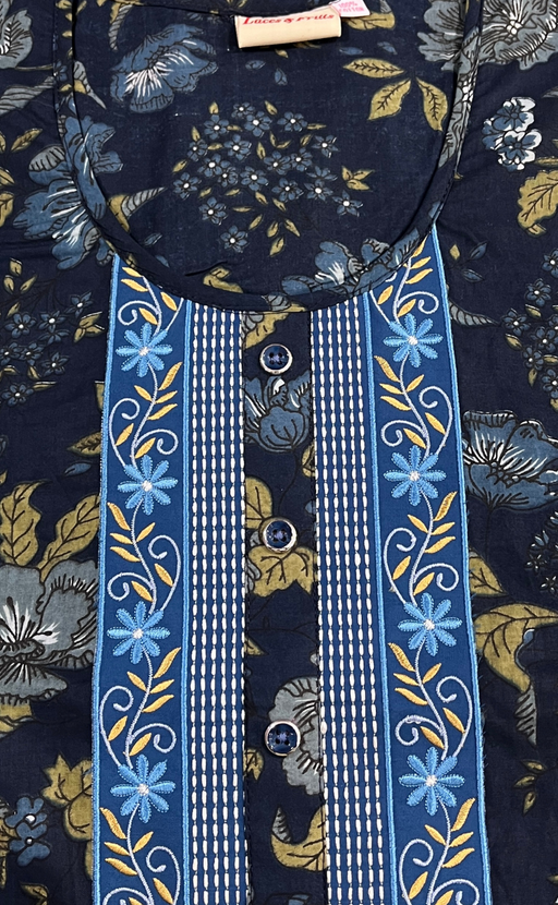 Indigo Blue Garden Pure Cotton Nighty. Pure Durable Cotton | Laces and Frills