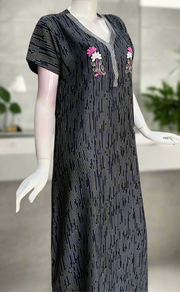 Navy Blue Stripes Spun Nighty. Flowy Spun Fabric | Laces and Frills