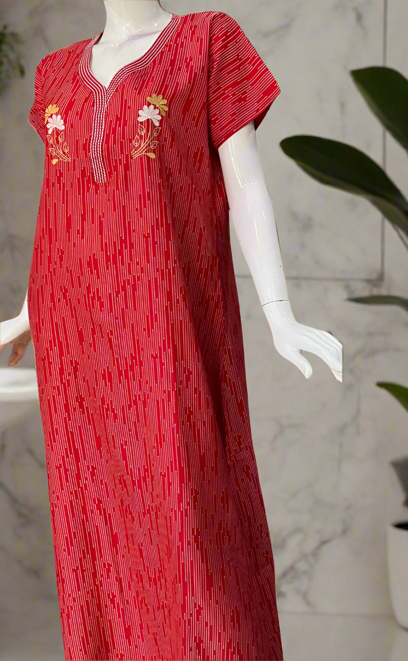 Red Stripes Spun Nighty. Flowy Spun Fabric | Laces and Frills