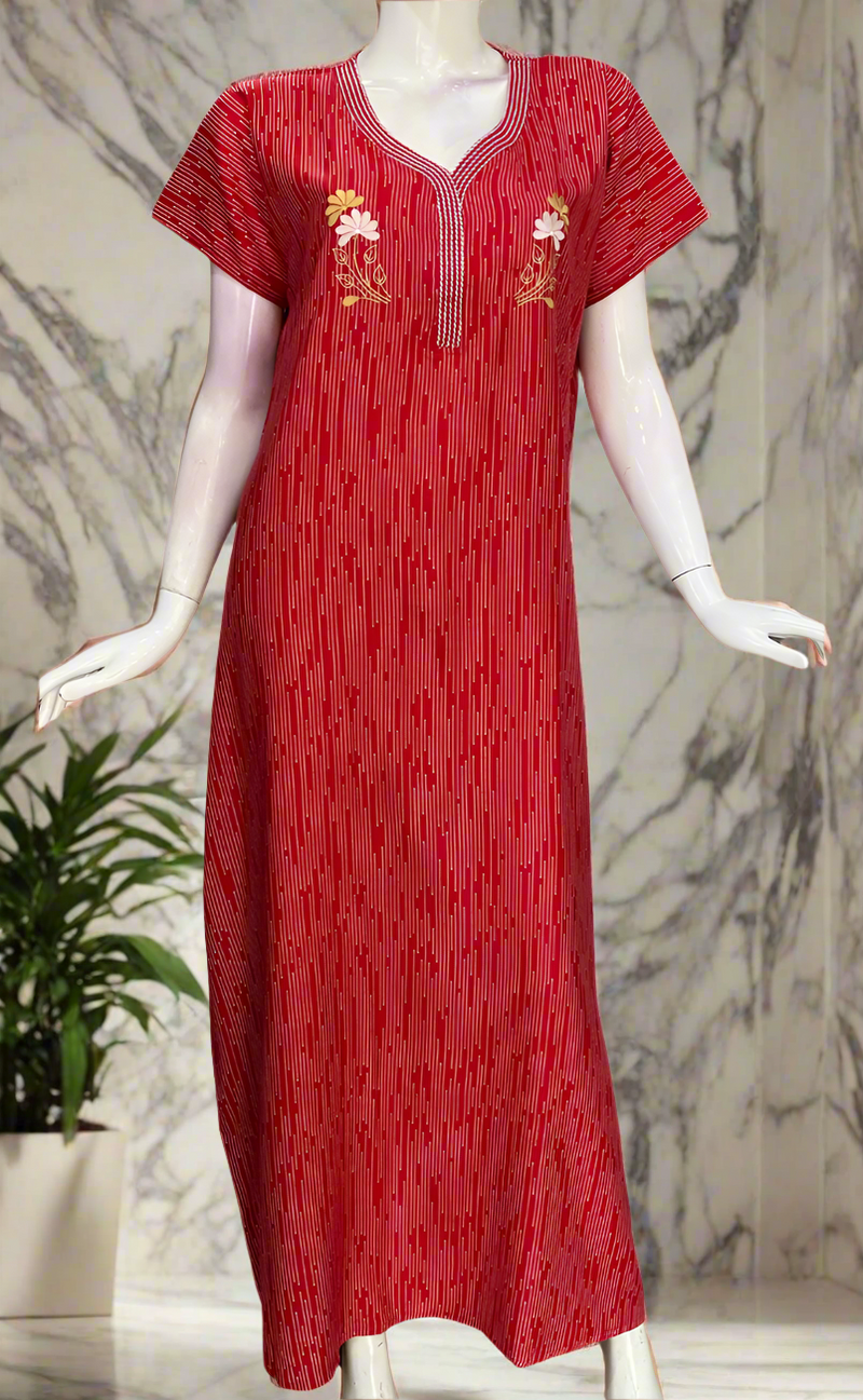 Red Stripes Spun Nighty. Flowy Spun Fabric | Laces and Frills