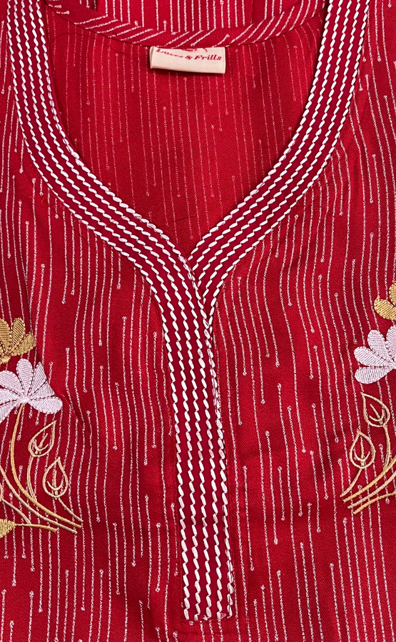 Red Stripes Spun Nighty. Flowy Spun Fabric | Laces and Frills