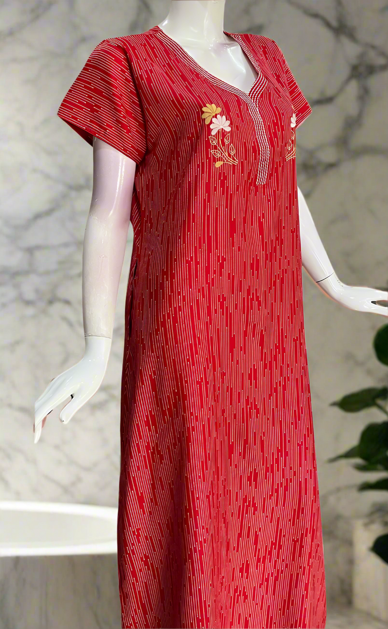 Red Stripes Spun Nighty. Flowy Spun Fabric | Laces and Frills