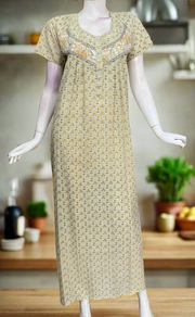 Beige Tiny Floral Pure Cotton Nighty. Pure Durable Cotton | Laces and Frills