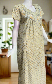 Beige Tiny Floral Pure Cotton Nighty. Pure Durable Cotton | Laces and Frills