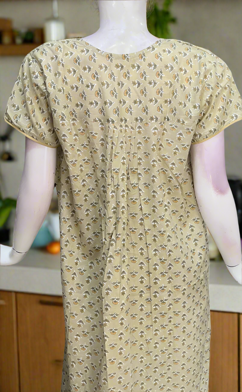Beige Tiny Floral Pure Cotton Nighty. Pure Durable Cotton | Laces and Frills