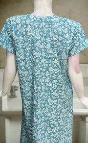 Sky Blue Floral Soft Cotton Nighty. Soft Breathable Fabric | Laces and Frills