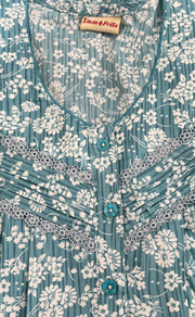Sky Blue Floral Soft Cotton Nighty. Soft Breathable Fabric | Laces and Frills