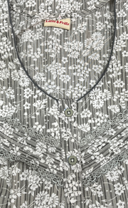 Grey Floral Soft Cotton Nighty. Soft Breathable Fabric | Laces and Frills