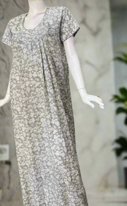 Grey Floral Soft Cotton Nighty. Soft Breathable Fabric | Laces and Frills