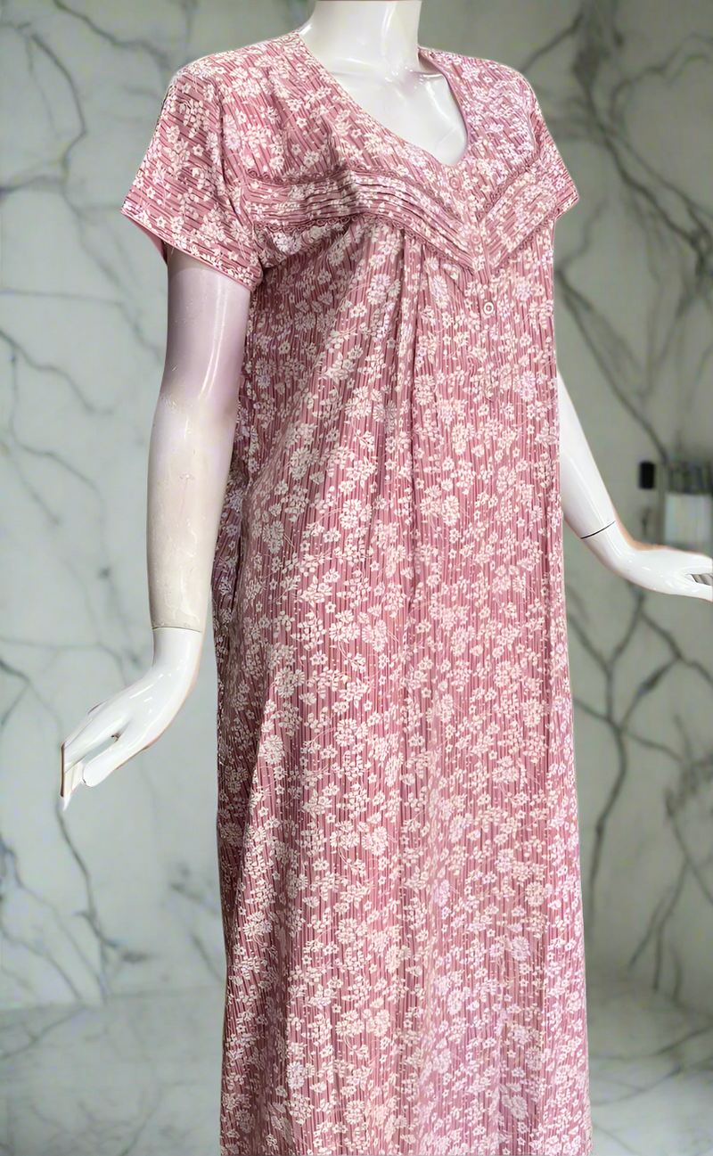 Pink Floral Soft Cotton Nighty. Soft Breathable Fabric | Laces and Frills