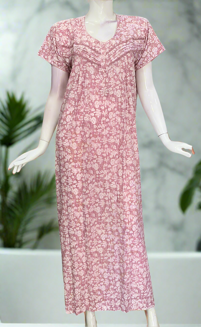Pink Floral Soft Cotton Nighty. Soft Breathable Fabric | Laces and Frills