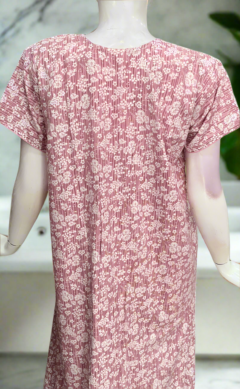 Pink Floral Soft Cotton Nighty. Soft Breathable Fabric | Laces and Frills