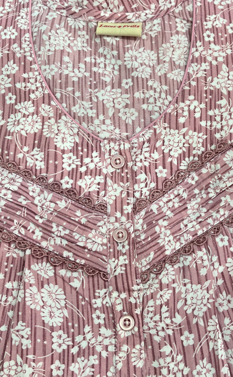 Pink Floral Soft Cotton Nighty. Soft Breathable Fabric | Laces and Frills