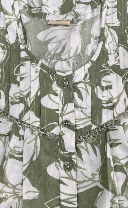 Pista Green Floral Soft Cotton Nighty. Soft Breathable Fabric | Laces and Frills
