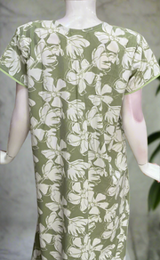 Pista Green Floral Soft Cotton Nighty. Soft Breathable Fabric | Laces and Frills