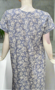 Light Blue Floral Soft Cotton Nighty. Soft Breathable Fabric | Laces and Frills