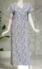 Light Blue Floral Soft Cotton Nighty. Soft Breathable Fabric | Laces and Frills