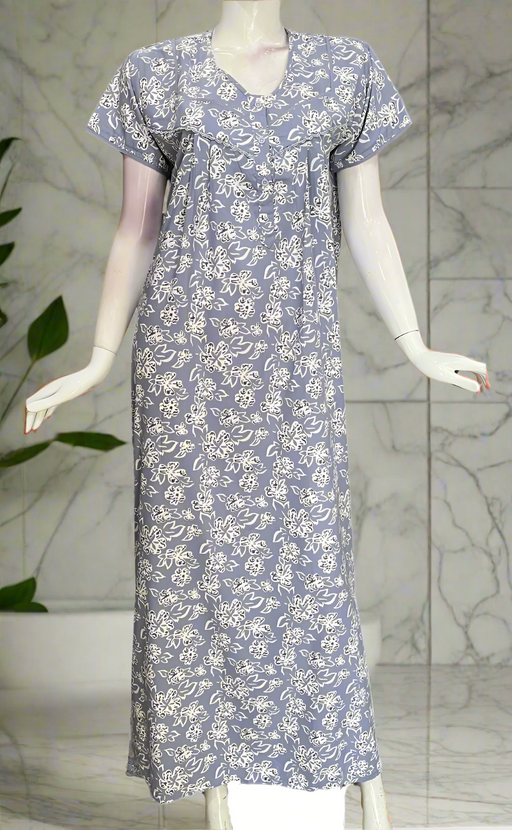 Light Blue Floral Soft Cotton Nighty. Soft Breathable Fabric | Laces and Frills