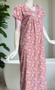 Pink Floral Soft Cotton Nighty. Soft Breathable Fabric | Laces and Frills