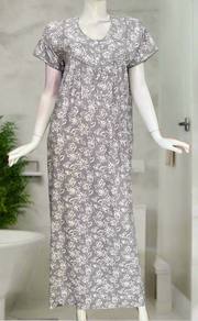 Grey Floral Soft Cotton Nighty. Soft Breathable Fabric | Laces and Frills