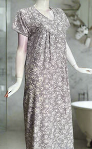 Grey Floral Soft Cotton Nighty. Soft Breathable Fabric | Laces and Frills