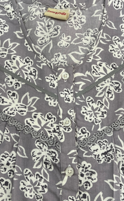 Grey Floral Soft Cotton Nighty. Soft Breathable Fabric | Laces and Frills