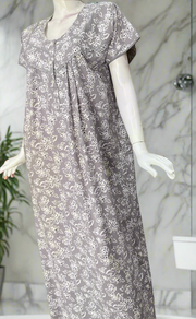 Grey Floral Soft Cotton Nighty. Soft Breathable Fabric | Laces and Frills