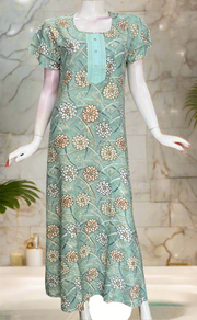 Sea Green Floral Spun Nighty. Flowy Spun Fabric | Laces and Frills
