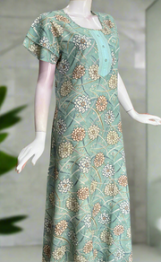 Sea Green Floral Spun Nighty. Flowy Spun Fabric | Laces and Frills