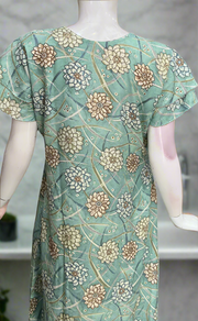 Sea Green Floral Spun Nighty. Flowy Spun Fabric | Laces and Frills