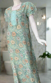 Sea Green Floral Spun Nighty. Flowy Spun Fabric | Laces and Frills