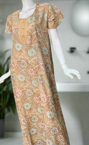 Beige Floral Spun Nighty. Flowy Spun Fabric | Laces and Frills