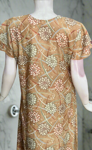 Beige Floral Spun Nighty. Flowy Spun Fabric | Laces and Frills