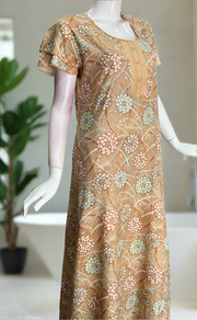 Beige Floral Spun Nighty. Flowy Spun Fabric | Laces and Frills