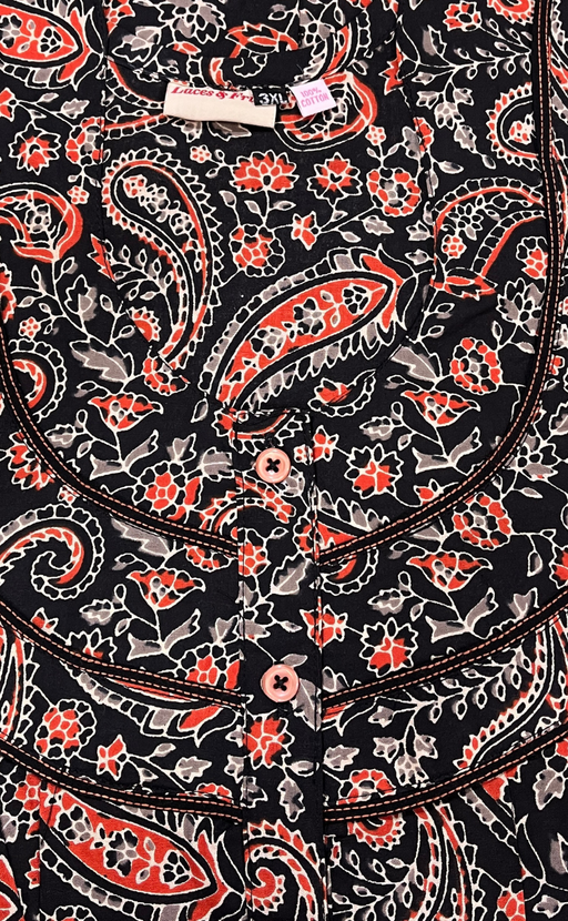 Black Paisley Print Pure Cotton Nighty. Pure Durable Cotton | Laces and Frills