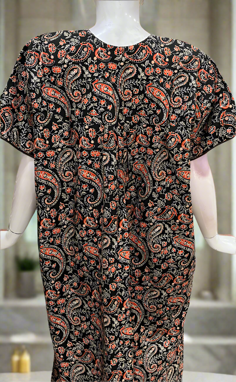 Black Paisley Print Pure Cotton Nighty. Pure Durable Cotton | Laces and Frills